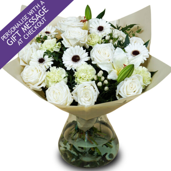 28 Stem White Mixed Flower Bouquet with Greetings Card