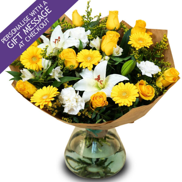 28 Stem Yellow Mixed Flower Bouquet with Greetings Card