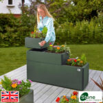 Stone Garden Hanbury 3-Tier Stackable Steel Planter Set in Grey - Image 2