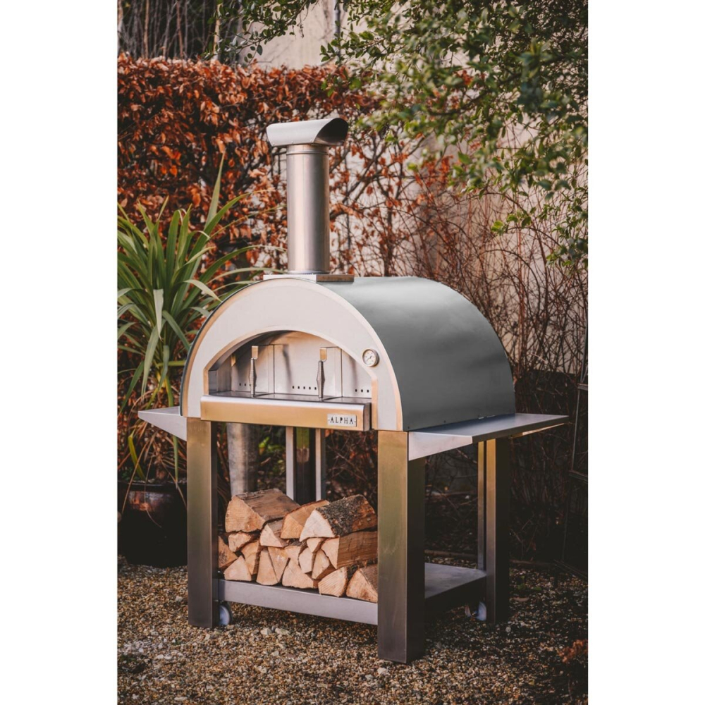 Alpha Pro Grande Wood-Fired Pizza Oven Bundle in Stainless Steel + Cover
