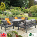 Stone Garden 4 Piece Deep Seating Corner Patio Set with Dual Height Ceramic Table in Grey