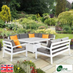 Stone Garden 4 Piece Deep Seating Corner Patio Set with Dual Height Ceramic Table in Grey - Image 2