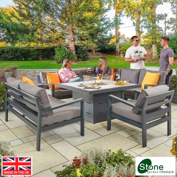 Stone Garden 4 Piece Deep Seating Corner Fire Patio Set in Grey