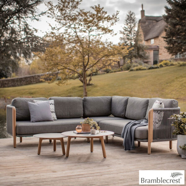 Bramblecrest Copenhagen Corner Sofa Patio Set with Duo Round Coffee Tables