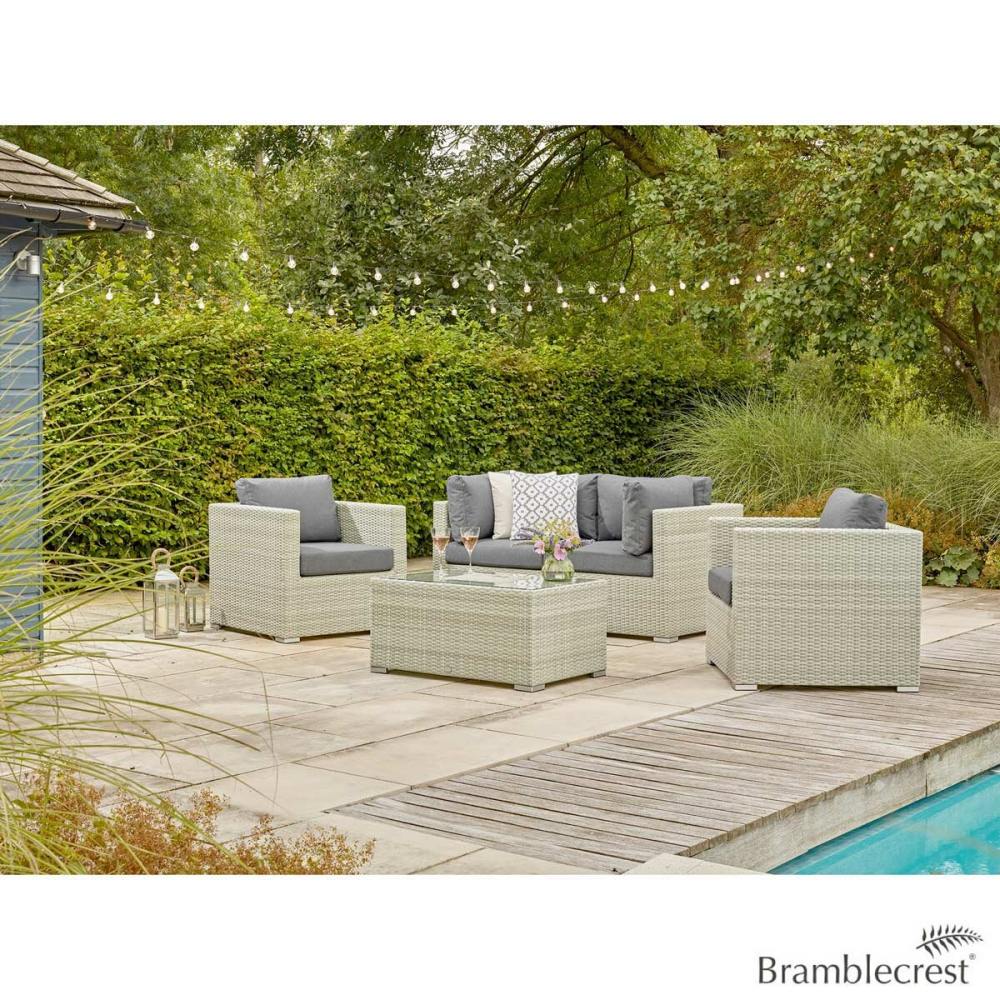 Bramblecrest Kingscote Cloud Rattan 4 Piece Deep Seating Set with Ice Bucket Coffee Table