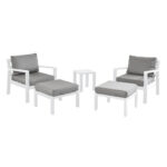 Stone Garden 5 Piece Armchair and Footstool Patio Set in White - Image 5