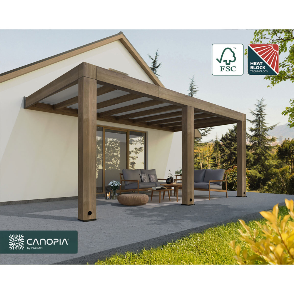 Palram Canopia Helsinki 9ft 10" x 17ft 7" (3m x 5.35m) Cedar Wood Patio Cover