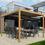 Alvivo 9ft 8" x 13ft 3" (3 x 4m) Wood-Look Louvered Aluminium Pergola Bundle with 3 Pull-Down Screens