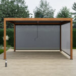 Alvivo 9ft 8" x 13ft 3" (3 x 4m) Wood-Look Louvered Aluminium Pergola Bundle with 3 Pull-Down Screens - Image 3