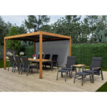 Alvivo 9ft 8" x 13ft 3" (3 x 4m) Wood-Look Louvered Aluminium Pergola Bundle with 3 Pull-Down Screens - Image 4