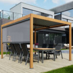 Alvivo 9ft 8" x 13ft 3" (3 x 4m) Wood-Look Louvered Aluminium Pergola Bundle with 3 Pull-Down Screens - Image 5