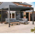 Alvivo 9ft 7" x 12ft 10" (2.9 x 3.9m) Louvered Aluminium Pergola Bundle with Pull-Down Screens & LED Lights - Image 2