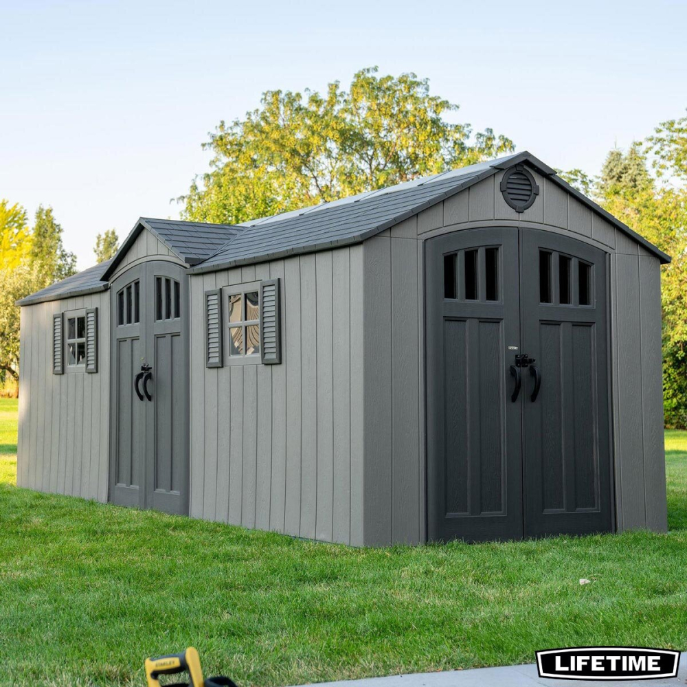 Lifetime 20ft x 8ft (6 x 2.4m) Rough Cut Dual Entry Outdoor Storage Shed - Model 60456
