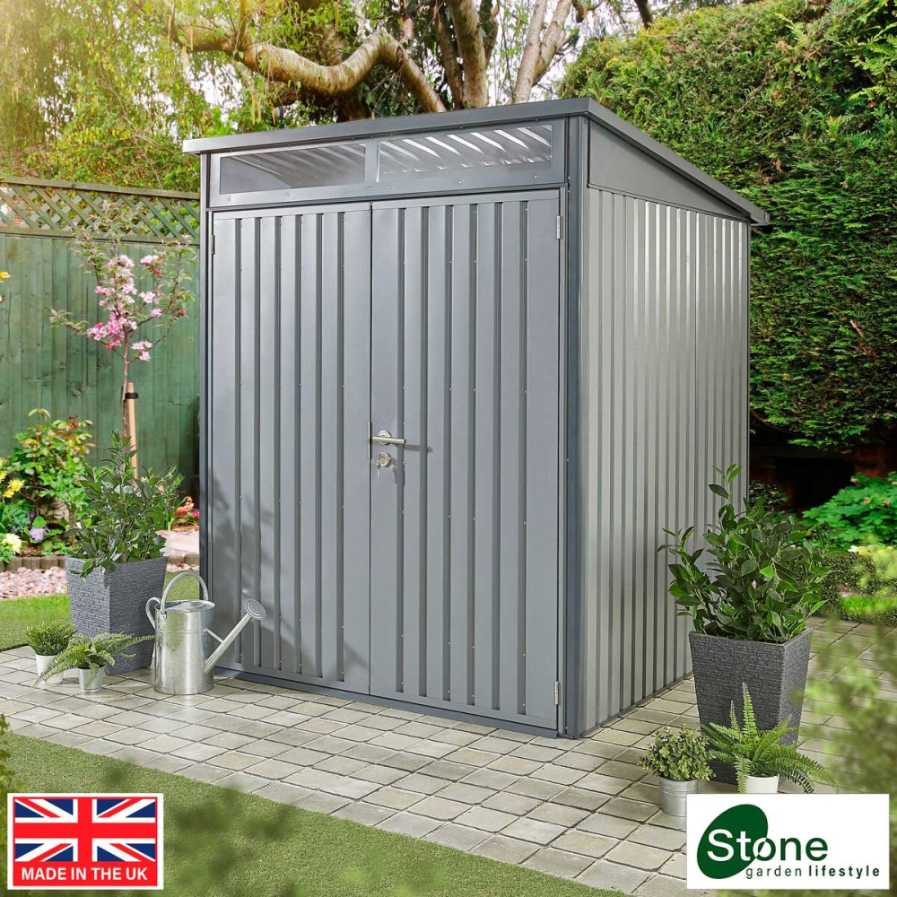 Stone Garden 5ft 11" x 5ft 11" (1.8m x 1.84m) Two Door Steel Shed in Grey