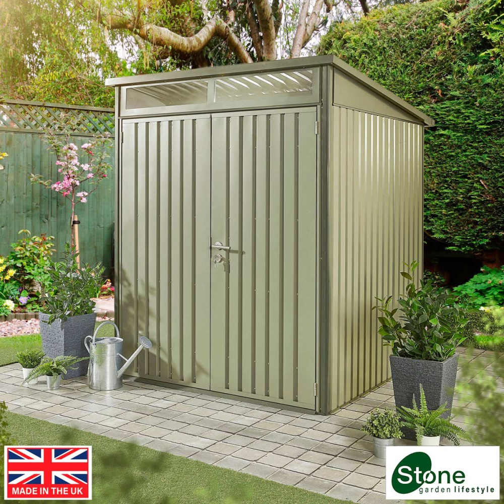 Stone Garden 5ft 11" x 5ft 11" (1.8m x 1.84m) Two Door Steel Shed in Green