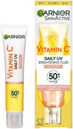 Garnier Vitamin C Daily UV Brightening Fluid Sheer Glow, SPF50+, Prevents + Corrects Sun Damages + Evens Skin tone, Face & Neck, For all skin types, Cruelty-Free, Vegan, 40ml