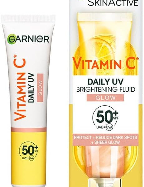 Garnier Vitamin C Daily UV Brightening Fluid Sheer Glow, SPF50+, Prevents + Corrects Sun Damages + Evens Skin tone, Face & Neck, For all skin types, Cruelty-Free, Vegan, 40ml