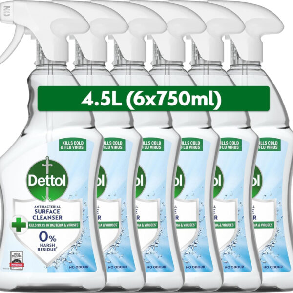 Dettol Antibacterial Disinfectant Surface Cleaner, Original Fragrance, Pack of 6, 6 x 750ml, Total of 4.5L