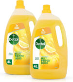 Dettol Citrus Surface Cleaner 2x4L - Multi-Purpose Antibacterial Disinfectant for Floors, Kitchen, Grease, Sinks - Powerful Household Cleaning Liquid