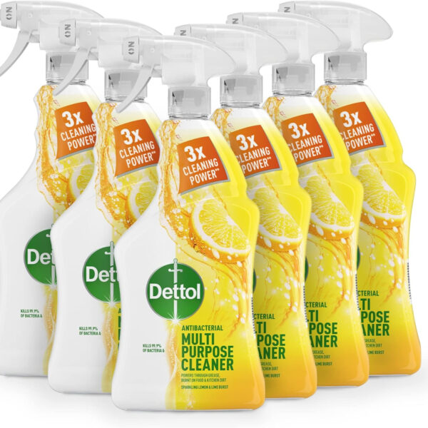 Dettol Spray, Antibacterial Multipurpose Cleaner, Lemon & Lime, 6.0L Total (1L x 6pck), Kitchen, Household Disinfectant Cleaning Solution, Kills 99.9 Percent of Germs
