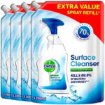 Dettol Antibacterial Surface Cleaner Refill, 4-Pack (1.2L Each), Total 4.8L, Disinfectant Spray & Floor Solution, Household Multipurpose Cleaning, Germ Protection, Eco-Friendly Pouch