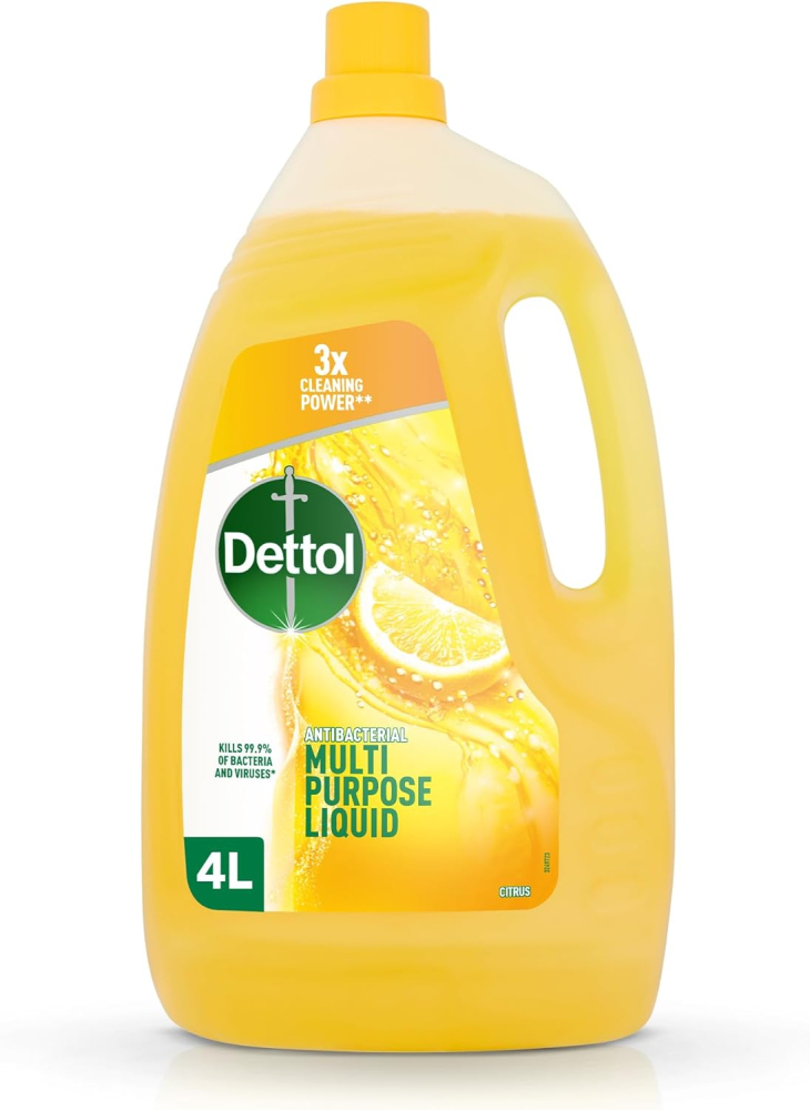 Dettol Antibacterial Multi Purpose Citrus Cleaner 4L - Floor, Kitchen, Bin, Sink Grease Remover - Kills 99.9% Germs - Disinfectant Household Solution