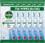 Dettol Antibacterial Cleansing Surface Wipes, Fragrance Free, 756 Wipes (126 x 6pck) Large Value, Disinfectant, Home Hygiene, Biodegradable, Kills 99.9 Percent of Germs