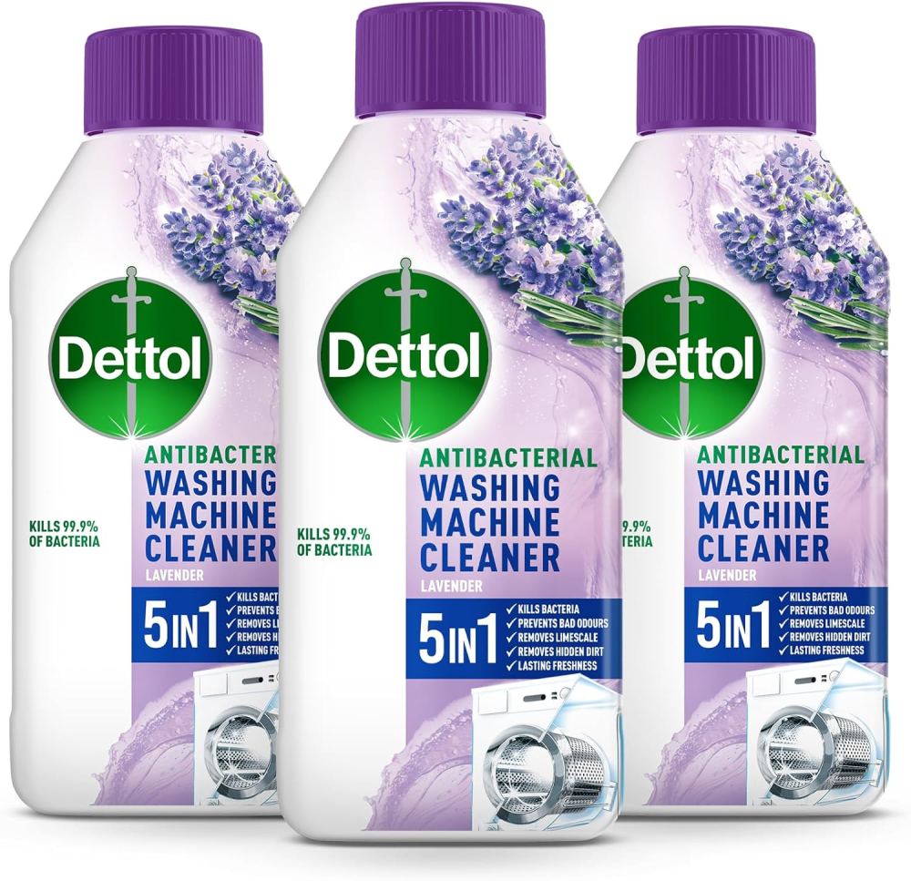 Dettol Washing Machine Cleaner, Lavendar, 250ml (3 x 250ml, Total 750ml), Drum Descaler, Limescale Remover, Antibacterial, Lasting Freshness, Disinfectant, Laundry