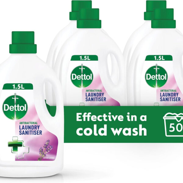 Dettol Laundry Sanitiser, Antibacterial, Lavender Scented, 6L Total (1.5L x 4pck) 12hr Freshness, Removes Odour, Prevents colour fading, Kills 99.9 Percent of Bacteria