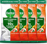 Dettol Antibacterial Multipurpose Disinfectant Wipes, Summer Fruit Scent, 4 Pack of 110 (Total 440), Germ Protection, Surface Cleaner, Hygienic, Convenient, Fresh Fragrance
