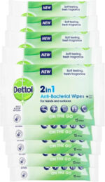 Dettol Antibacterial Hand Wipes, Fresh Scented, 135 Wipes (15 x 9pck) Antiseptic, Disinfectant, Travel Hygiene, First Aid Essential, Biodegradable