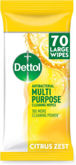Dettol Antibacterial Citrus Surface Wipes, 70 Large Sheets, Pack of 1 - Ideal for First Aid Kit, Home Cleaning, Germ Protection, Multi-Purpose Disinfectant