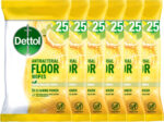 Dettol, Floor Cleaner, Antibacterial, Large Wipes, Citrus, 150 Wipes Total (25 x 6pck) Disinfectant, Home Hygiene, Biodegradable, Kills 99.9 Percent of Germs