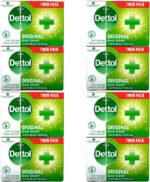 Dettol Soap Original Antibacterial Bar - 4 Twin Pack, 8 x 100g Antibacterial Hand & Body Soap Bar – Disinfects and Kills 99.99% of Germs, Ideal for Handwashing and Cleansing