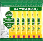 Dettol Antibacterial Multipurpose Cleaning Wipes, Citrus Zest, 756 Wipes (126 x 6pck) Disinfectant, Biodegradable, 10X Cleaning power vs Water alone, Kills 99.9 Percent of Germs