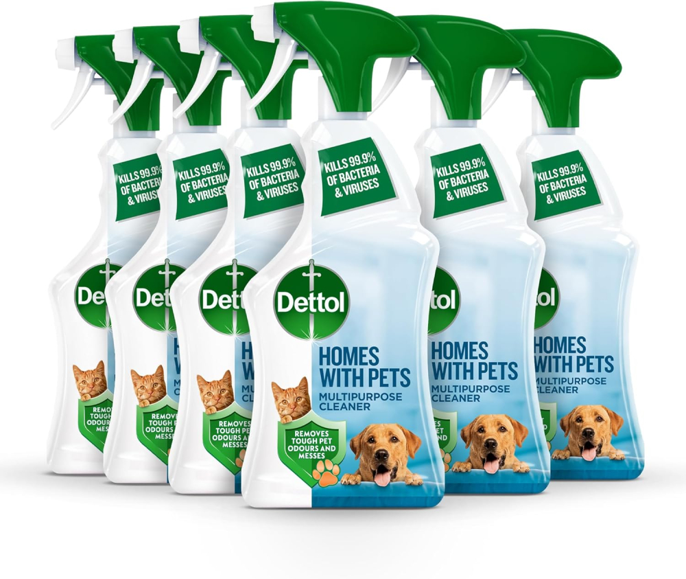 Dettol Homes With Pets Anibacterial Spray, Fresh Breeze, Multipack Of 6 X 750ml, Total 4.5L, Cat Urine Odour Remover, Dog Spray, Pet Odour Eliminator, Pet Stain And Odour Remover, Antibacterial