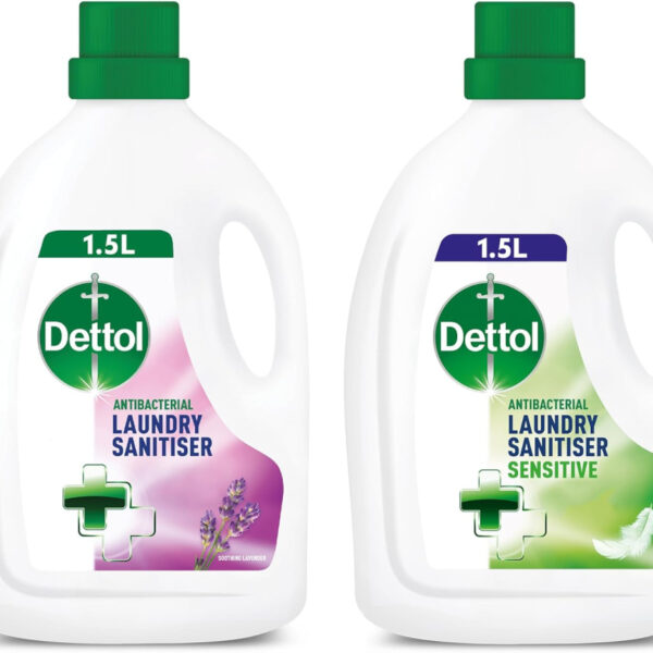 Dettol Antibacterial Laundry Sanitiser, Lavender and Sensitive Fragrance Free Cleanser Additive Multipack, 25 Washes, 2x 1.5L, Pack of 2.
