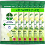Dettol Antibacterial Cleansing Surface Wipes, Lime and Mint, 360 Wipes (72 x 6pc) Disinfectant, Home Hygiene, Biodegradable, Kills 99.9 Percent of Germs