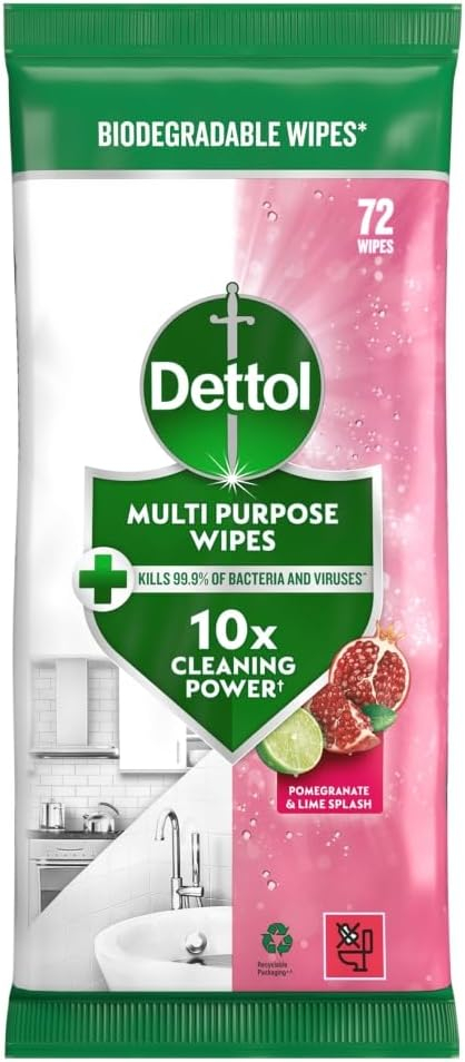 Dettol Antibacterial Multipurpose Disinfectant Wipes, Pomegranate Scent, 6 Pack of 70 (Total 420), Germ Protection, Surface Cleaner, Hygienic, Convenient, Fresh Fragrance