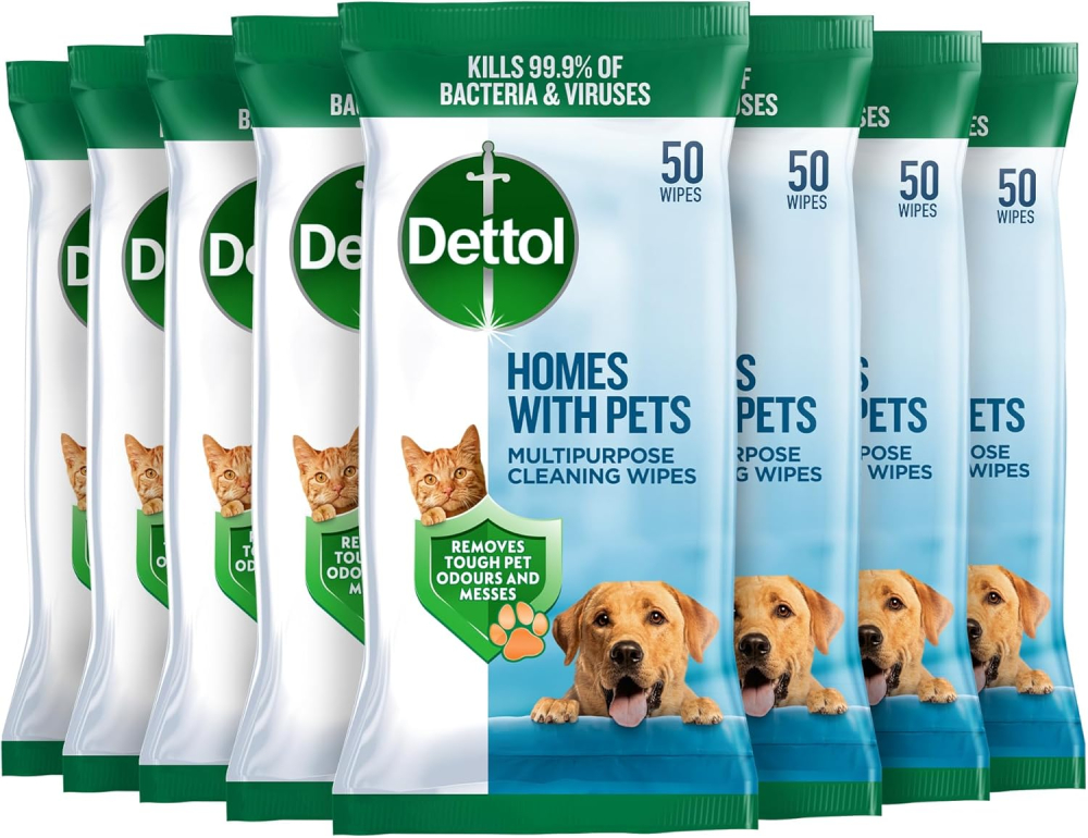 Dettol Multipurpose Cleaning Wipes, Homes with Pets, 400 Wipes (50 x 8pck) Removes Pet Odours and Messes, Dogs and Cats, Reduces Allergens, Kills 99.9 Percent of Germs
