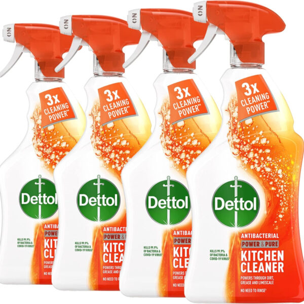 Dettol Power and Pure Kitchen Cleaner Spray 1 Litre, Pack of 4
