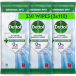 Dettol Antibacterial Cleansing Surface Wipes, Fragrance Free, 330 Wipes (110 x 3pck) Disinfectant, Home Hygiene, Biodegradable, Kills 99.9 Percent of Germs
