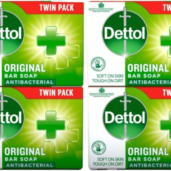 Dettol Soap Original Antibacterial Bar - 2 Twin Pack, 4 x 100g Antibacterial Hand & Body Soap Bar – Disinfects and Kills 99.99% of Germs, Ideal for Handwashing and Cleansing