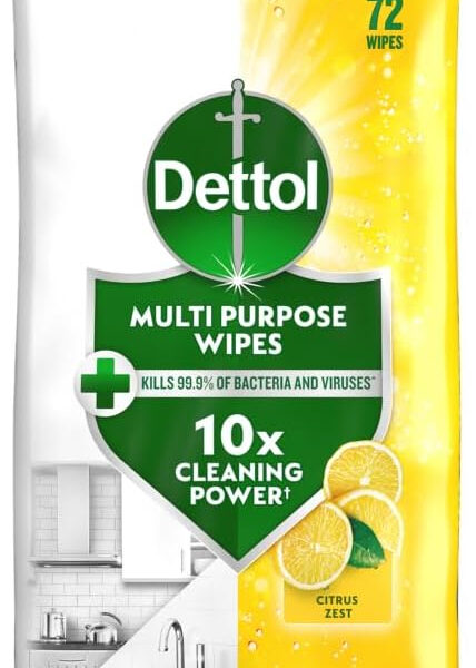 Dettol Antibacterial Multipurpose Cleaning Wipes, Citrus Zest, 70 pack (6 x 70, Total 420 Wipes) Disinfectant, Biodegradable, 10x Cleaning power vs Water alone, Kills 99.9 Percent of Germs
