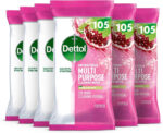 Dettol Antibacterial Multipurpose Cleaning Wipes, Pomegranate & Lime, 630 Wipes (105 x 6pck) Disinfectant, Biodegradable, 10X Cleaning power vs Water alone, Kills 99.9 Percent of Germs