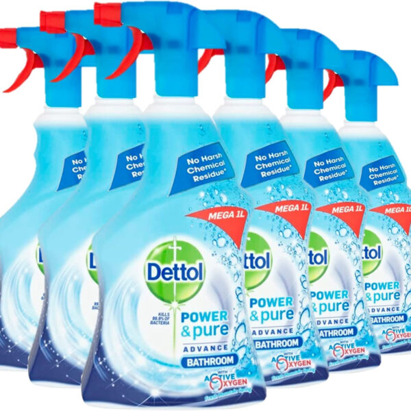Dettol Power and Pure Bathroom Cleaner Spray 1 Litre, Pack of 6