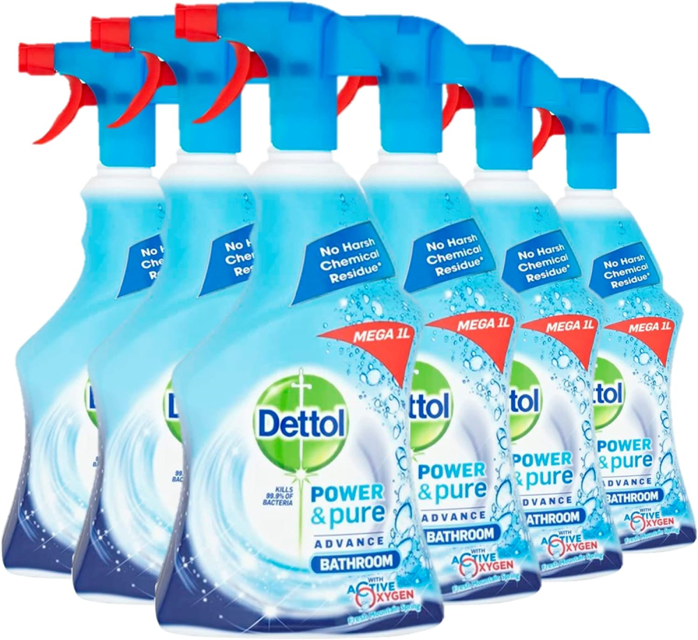 Dettol Power and Pure Bathroom Cleaner Spray 1 Litre, Pack of 6