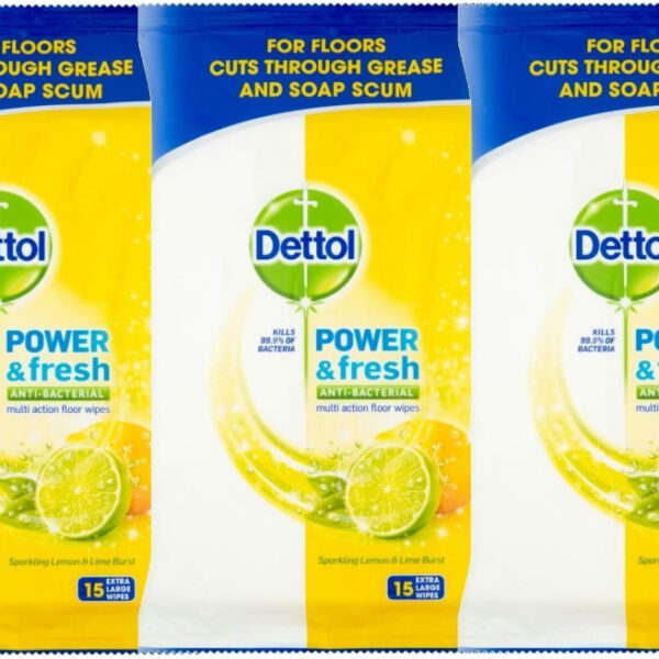 Dettol Power Fresh Floor Wipes, Citrus, 45 Wipes, Pack of 3 x 15