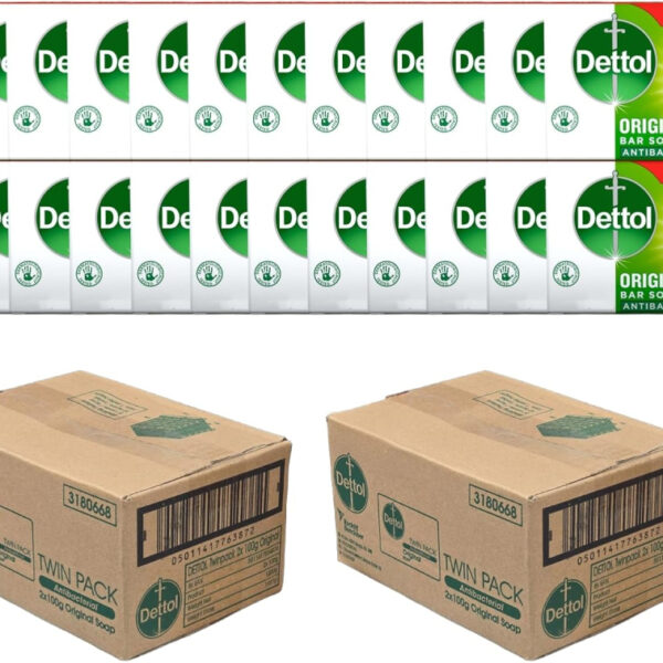 2 boxes of Dettol Anti Bacterial Soap bar (100g x 2) x 6, Kills 99.9% bacteria, bulk buy Dettol soap (Total 24 x 100g soap bar) Sold exclusively by Krishna Stores Ltd