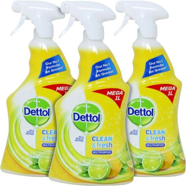 Dettol Clean and Fresh Sparkling Lemon and Lime Burst, Multi Purpose Cleaner, 33.8 Ounce (Pack of 3)